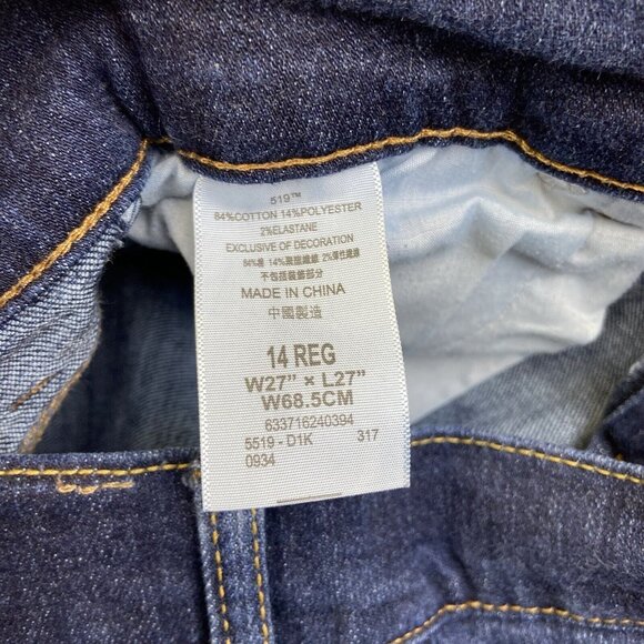 Levis Jeans 14 Reg (Fits 26x25) Blue 519 Extreme Skinny‎ Dark Wash Denim - Picture 8 of 9